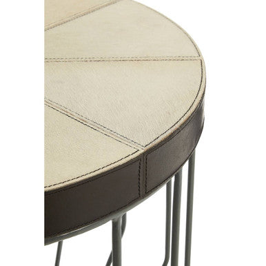 Grey Hair on Leather Round Side Table