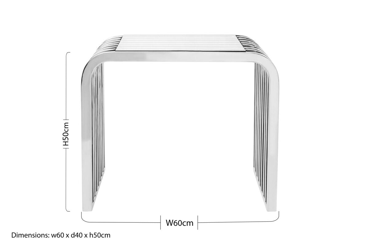 Clear Glass Side Table with Silver Finish Slatted Frame