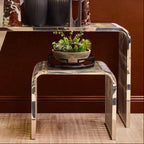 Clear Glass Side Table with Silver Finish Slatted Frame