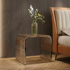 Clear Glass Side Table with Silver Finish Slatted Frame