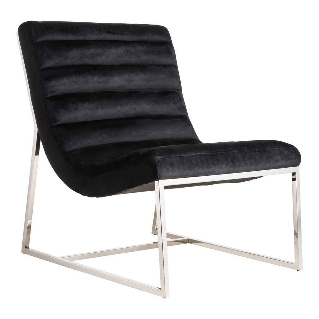 Midnight Blue Velvet Lounge Chair with Silver Finish Frame