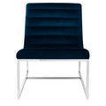 Midnight Blue Velvet Lounge Chair with Silver Finish Frame
