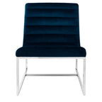 Midnight Blue Velvet Lounge Chair with Silver Finish Frame