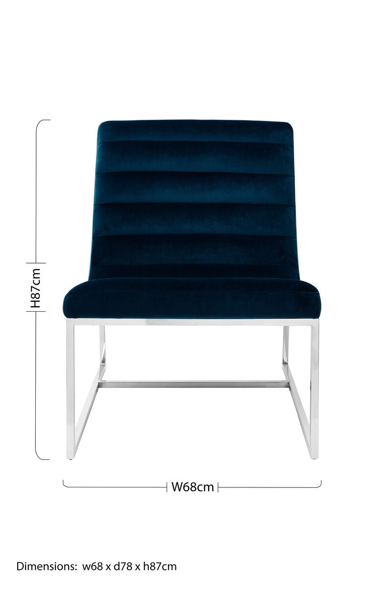 Midnight Blue Velvet Lounge Chair with Silver Finish Frame