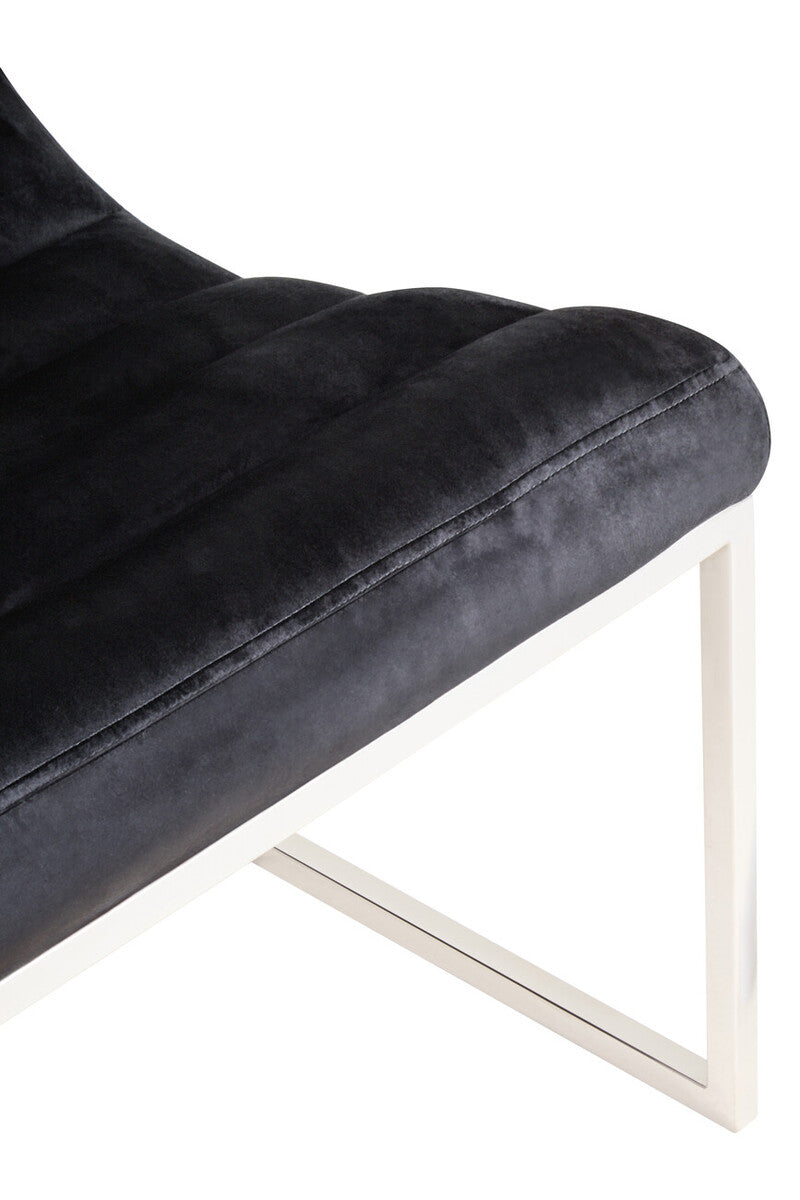 Midnight Blue Velvet Lounge Chair with Silver Finish Frame