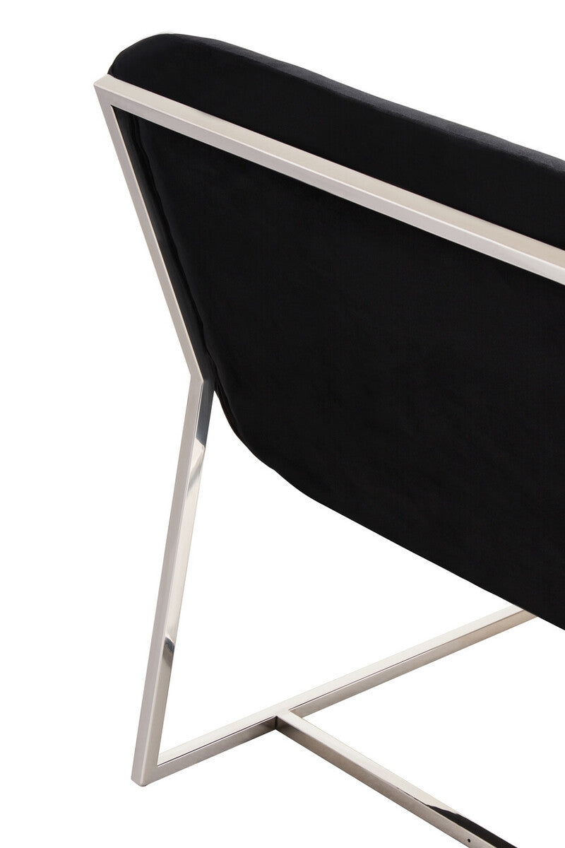 Midnight Blue Velvet Lounge Chair with Silver Finish Frame