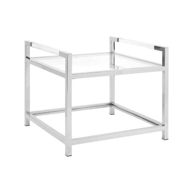 Clear Glass and Silver Finish 2 Tier Side Table