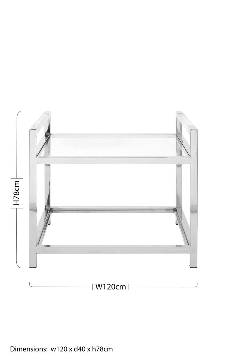 Clear Glass and Silver Finish 2 Tier Side Table