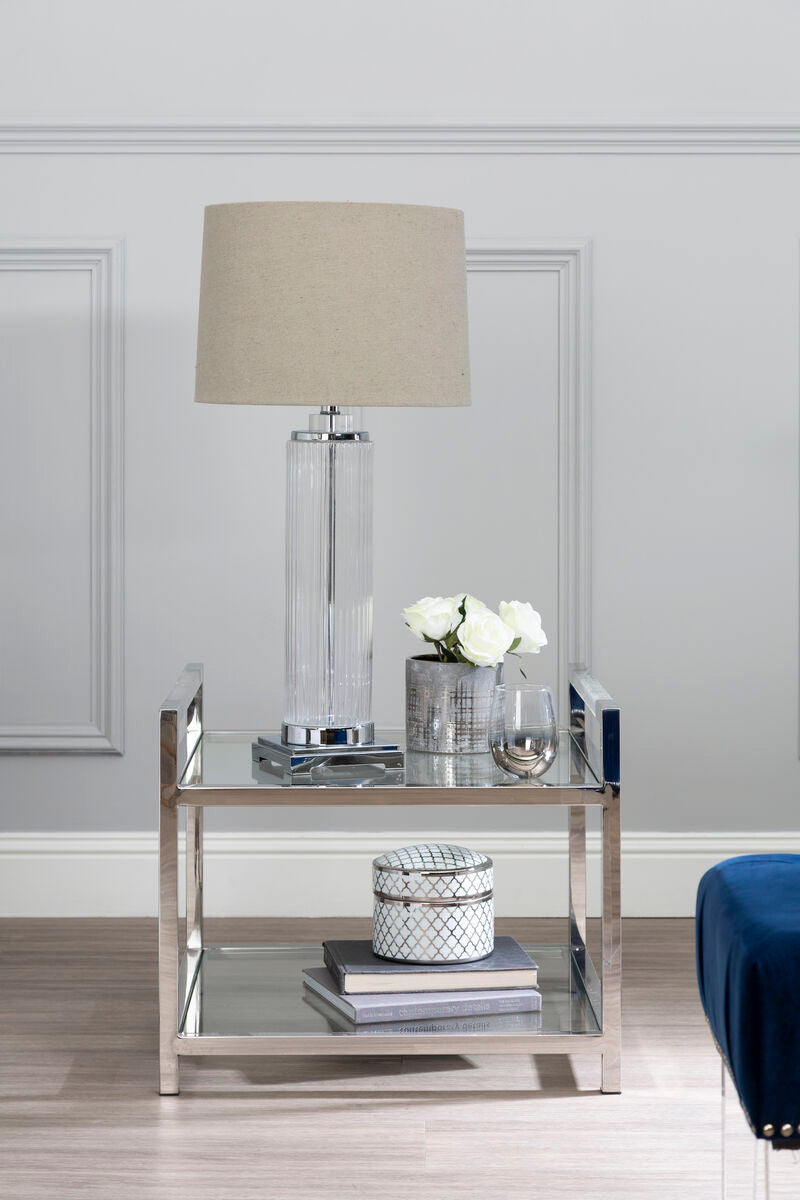 Clear Glass and Silver Finish 2 Tier Side Table