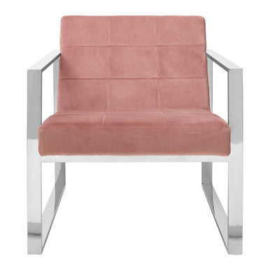 Pink Velvet Lounge Chair with Silver Finish Frame