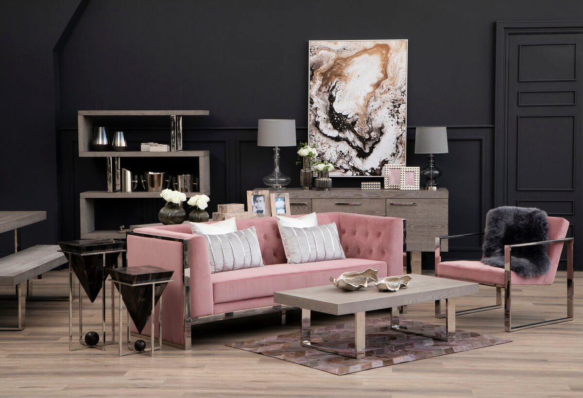 Pink Velvet Lounge Chair with Silver Finish Frame