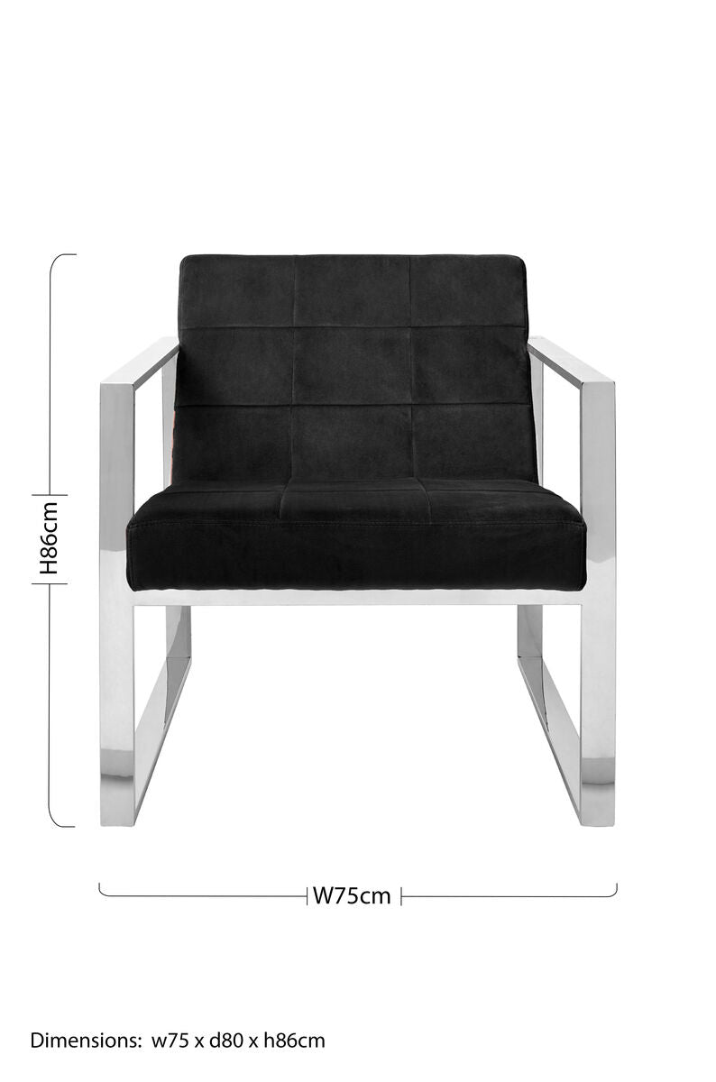 Black Velvet Lounge Chair with Silver Finish Frame