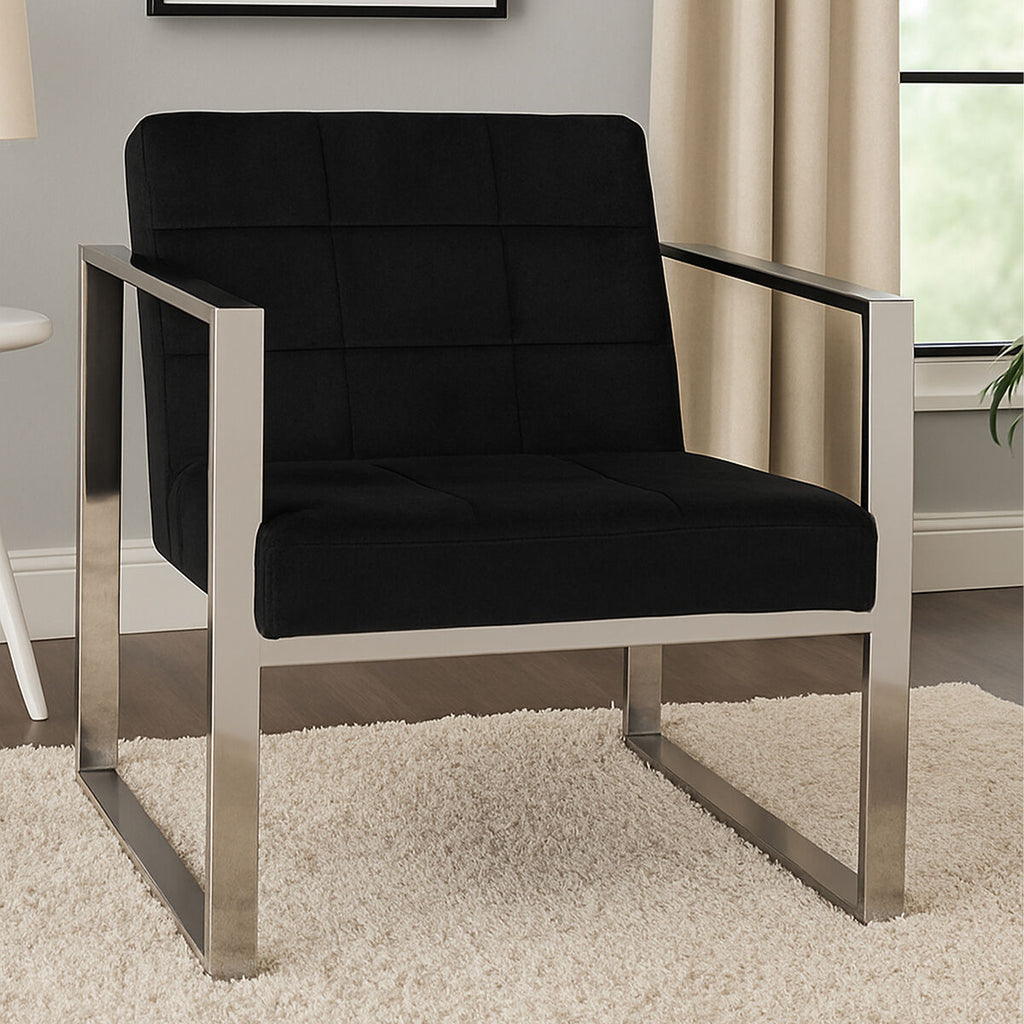 Black Velvet Lounge Chair with Silver Finish Frame
