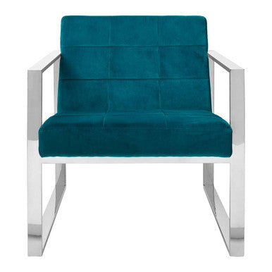 Teal Velvet Lounge Chair with Silver Finish Frame