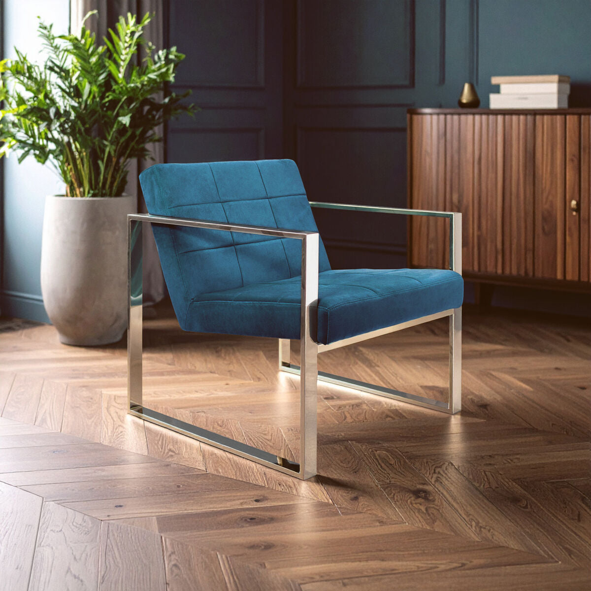 Teal Velvet Lounge Chair with Silver Finish Frame