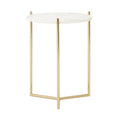 White Marble and Gold Finish Frame Round Side Table