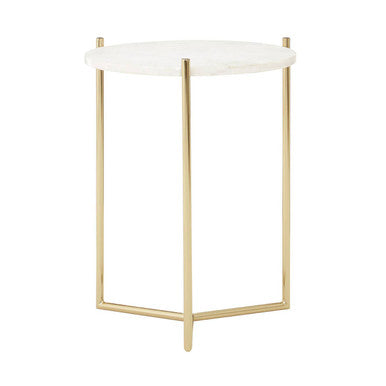 White Marble and Gold Finish Frame Round Side Table