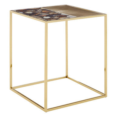 Agate and Gold Finish Square Side Table