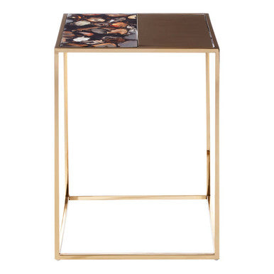 Agate and Gold Finish Square Side Table