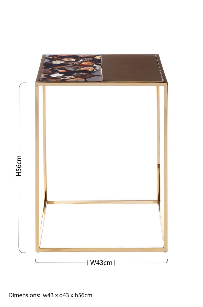 Agate and Gold Finish Square Side Table