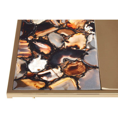 Agate and Gold Finish Square Side Table
