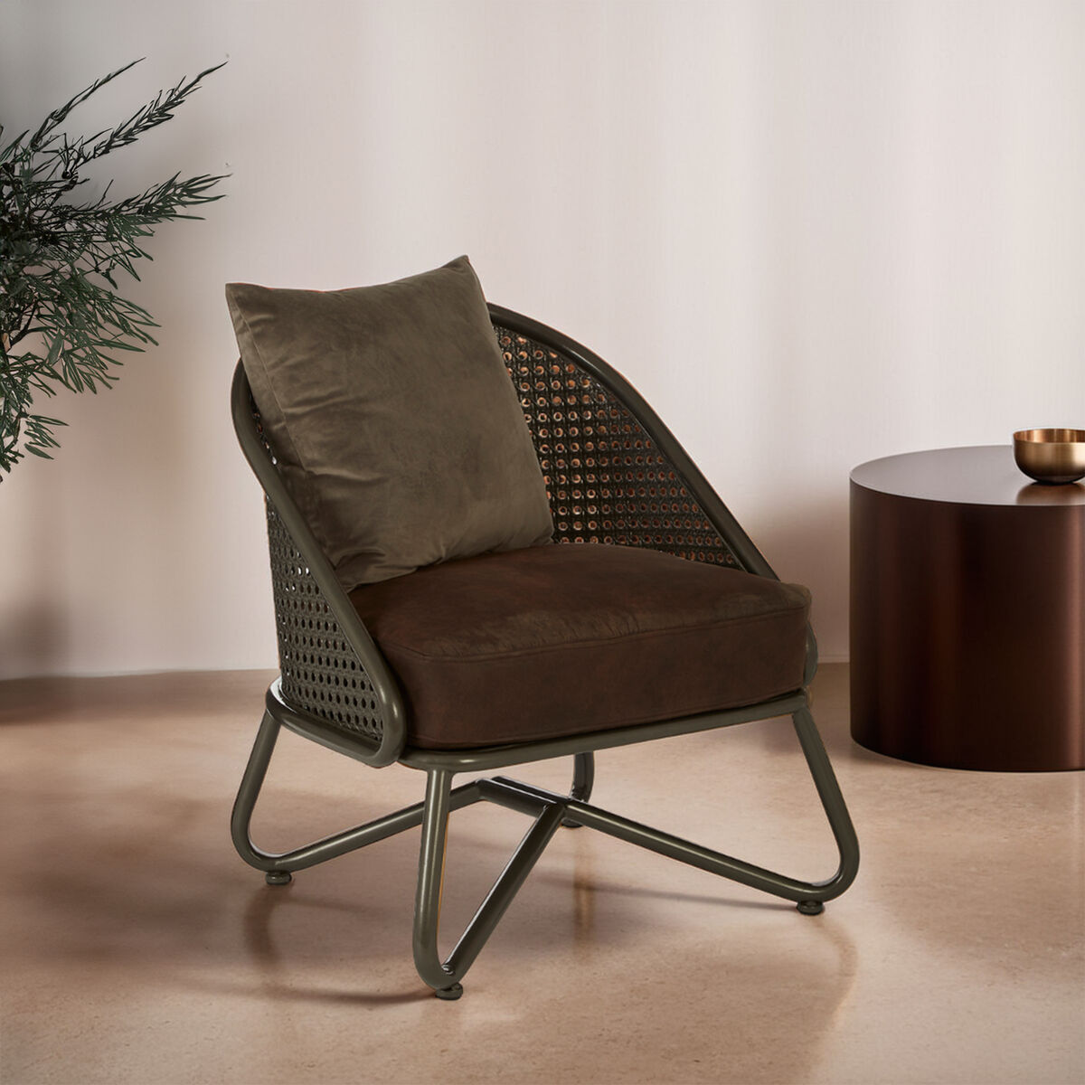 Brown Leather Effect Chair with Metal Frame