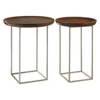 Natural Wooden and Silver Finish Set of 2 Side Tables