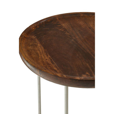 Natural Wooden and Silver Finish Set of 2 Side Tables