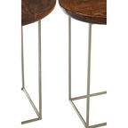 Natural Wooden and Silver Finish Set of 2 Side Tables