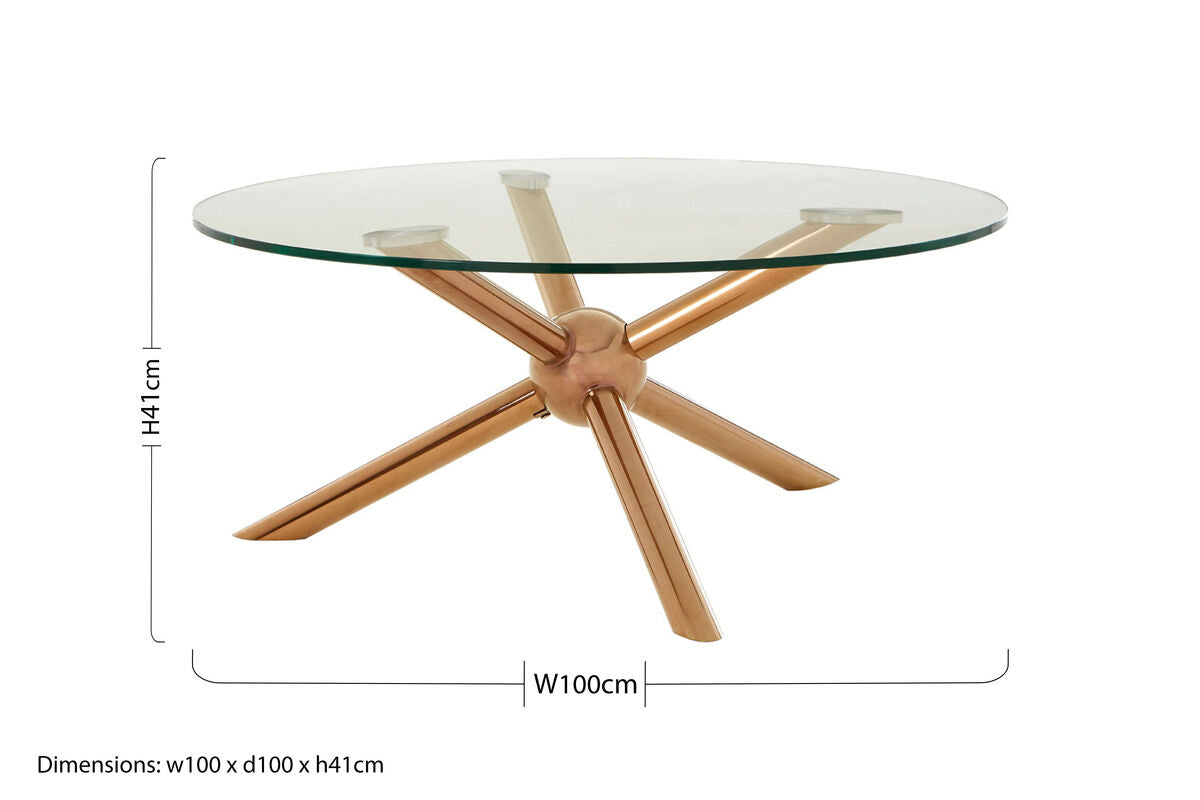 Clear Glass and Rose Gold Finish Coffee Table