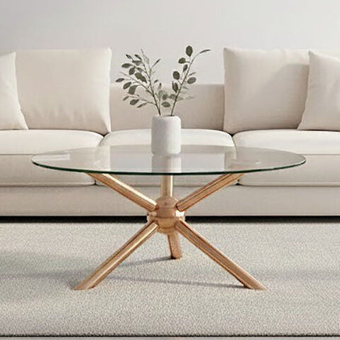 Clear Glass and Rose Gold Finish Coffee Table