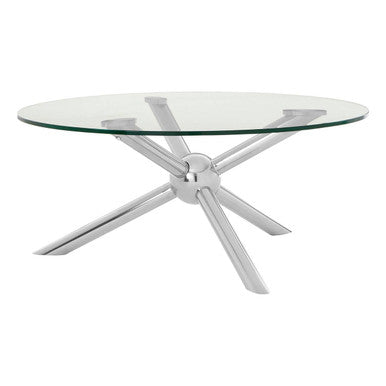 Round Clear Glass and Silver Finish Coffee Table with Sphere Base