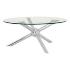 Round Clear Glass and Silver Finish Coffee Table with Sphere Base