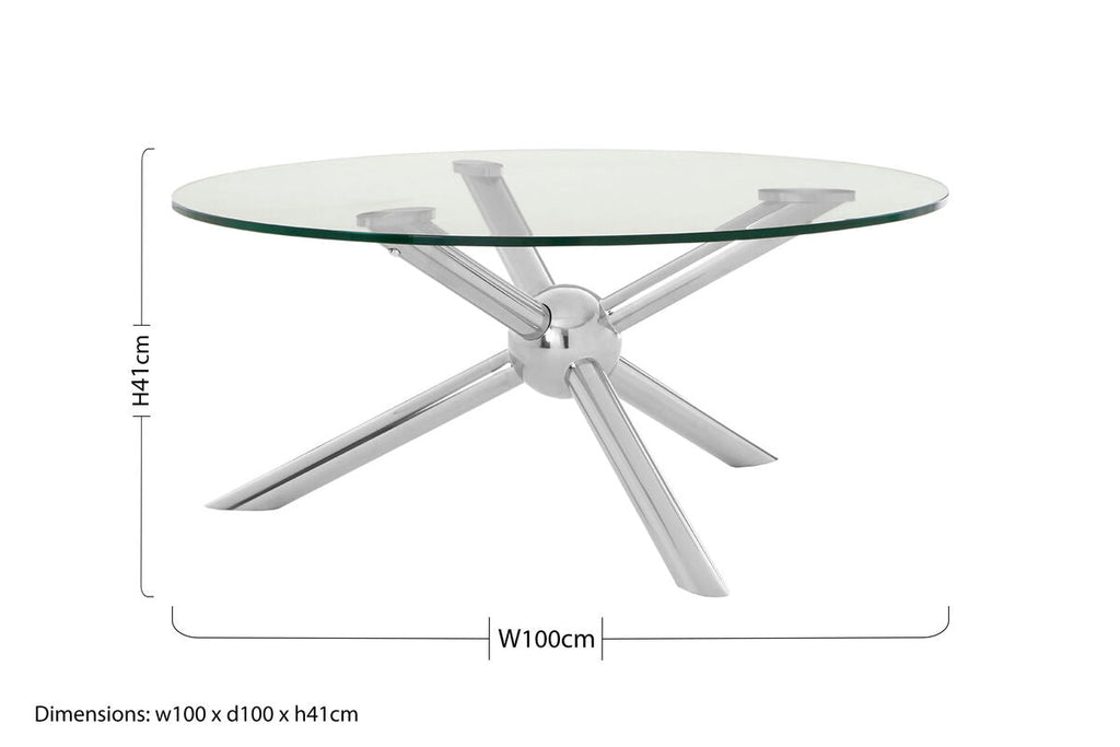 Round Clear Glass and Silver Finish Coffee Table with Sphere Base