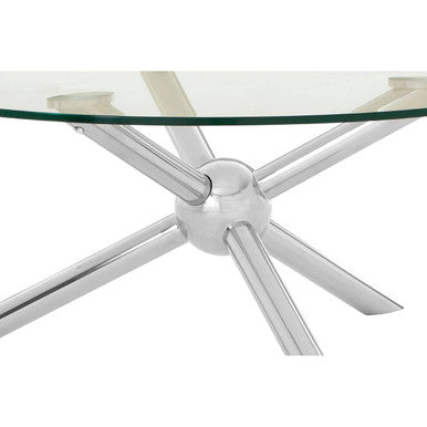 Round Clear Glass and Silver Finish Coffee Table with Sphere Base