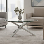 Round Clear Glass and Silver Finish Coffee Table with Sphere Base