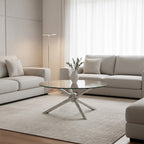 Round Clear Glass and Silver Finish Coffee Table with Sphere Base