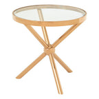 Clear Glass and Rose Gold Finish Side Table