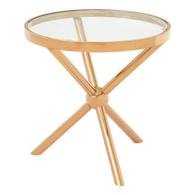Clear Glass and Rose Gold Finish Side Table