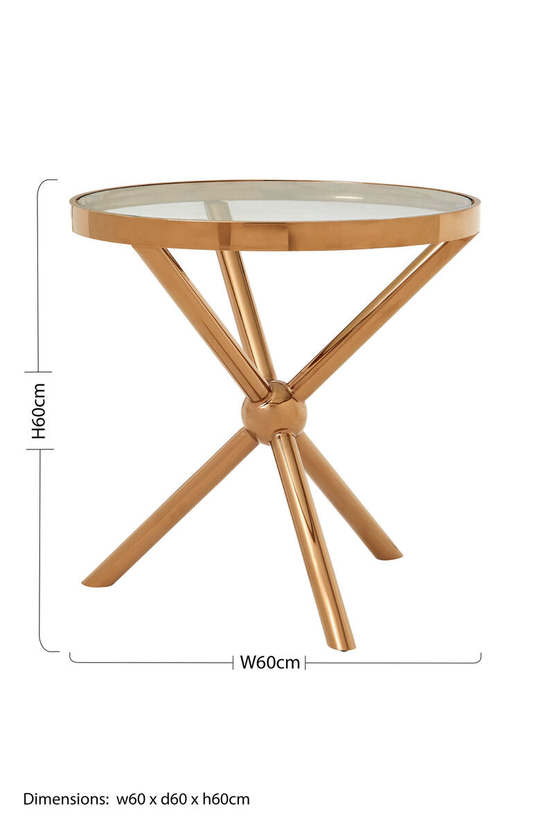 Clear Glass and Rose Gold Finish Side Table