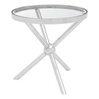 Round Clear Glass and Silver Finish Side Table with Sphere Base