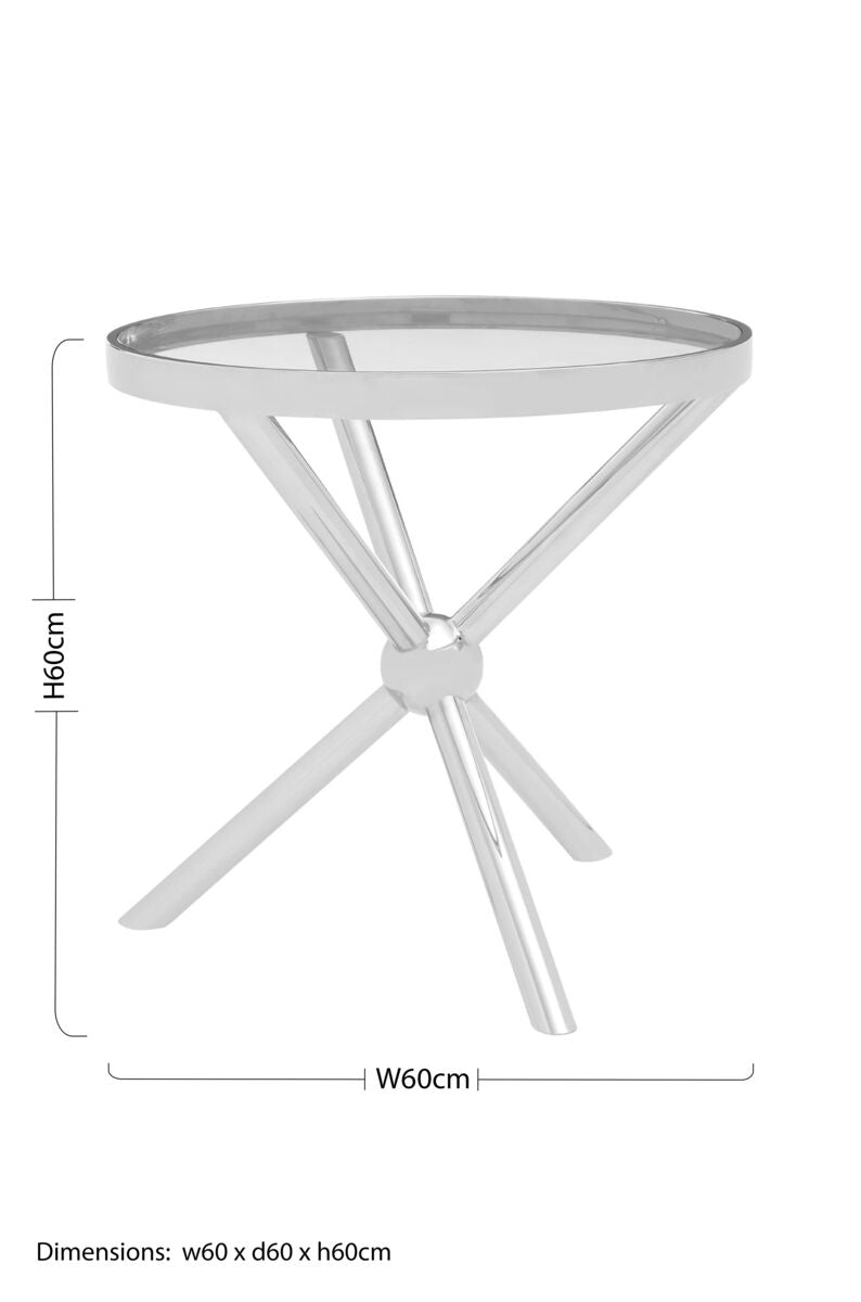 Round Clear Glass and Silver Finish Side Table with Sphere Base