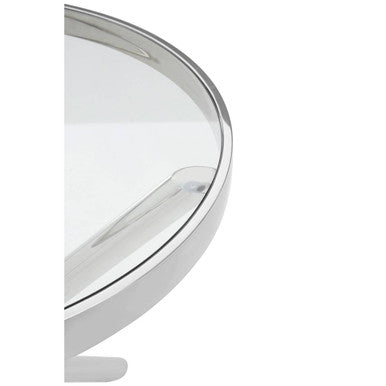 Round Clear Glass and Silver Finish Side Table with Sphere Base