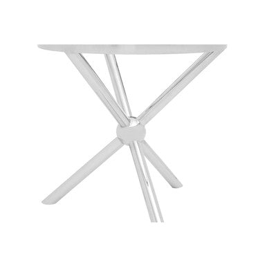Round Clear Glass and Silver Finish Side Table with Sphere Base