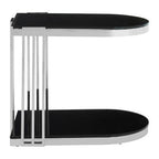 Black Glass and Silver Finish U Shaped Side Table