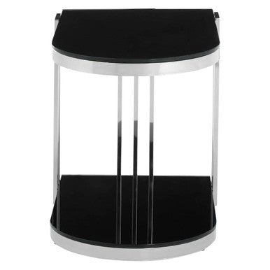 Black Glass and Silver Finish U Shaped Side Table