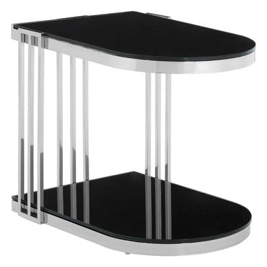 Black Glass and Silver Finish U Shaped Side Table