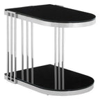 Black Glass and Silver Finish U Shaped Side Table