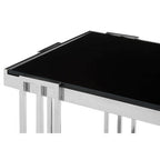 Black Glass and Silver Finish U Shaped Side Table