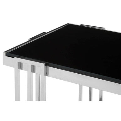 Black Glass and Silver Finish U Shaped Side Table